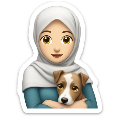 pretty white skin woman with hijab hugging a dog sticker