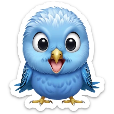 Cinematic Cute Yawning Blue Budgie Portrait Emoji, Head tilted slightly with a dramatic, wide-open yawn, showcasing a soft, downy blue feathered fur with gently drooping wings, round dark eyes barely open in drowsy contentment, Simplified yet irresistibly adorable features, highly detailed, glowing with a soft, cozy glow, high shine, relaxed yet expressive, stylized with a touch of whimsy, bright and endearing, soft glowing outline, capturing the essence of a sleepy yet affectionate budgie, so drowsy it feels like it could stretch out of the screen and curl up for a nap! sticker