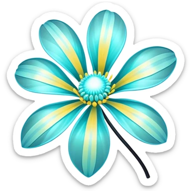 Pastel black and cyan iridescent transparent bio-luminescent flower with yellow stripes sticker