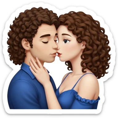 Couple kissing, the man would be white-skinned, curly-haired, brown. The serious woman with white skin, long hair and brown color  sticker