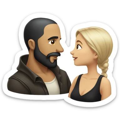 Bald man with black beard and girl long black hair kissing sticker