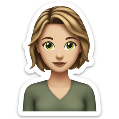 White skin girl with brunette medium length hair with bengal cat with green eyes sticker