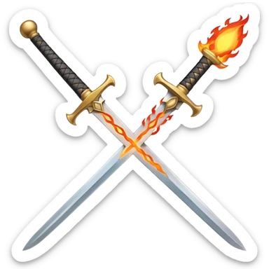 Crossing arabian sword, with fire at the blades, minimalistic image  sticker