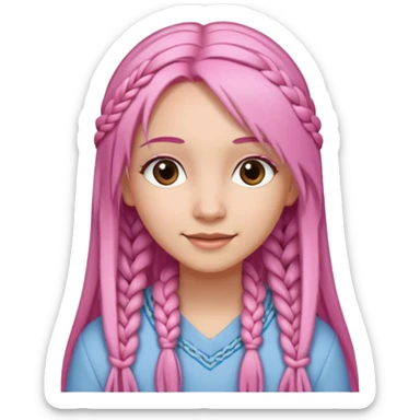 A light-skinned woman with long straight pink hair, lightly styled with small braids, brown eyes, and a gentle smile. sticker