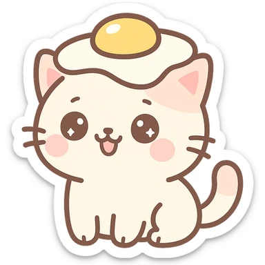 cute cat with a fried egg hat, playful and colorful, cheerful expression sticker