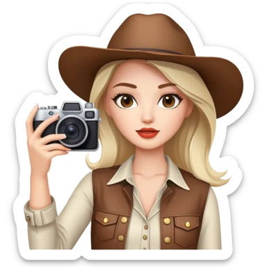 Western female fashion model posing with camera taking selfie, stylish outfit sticker