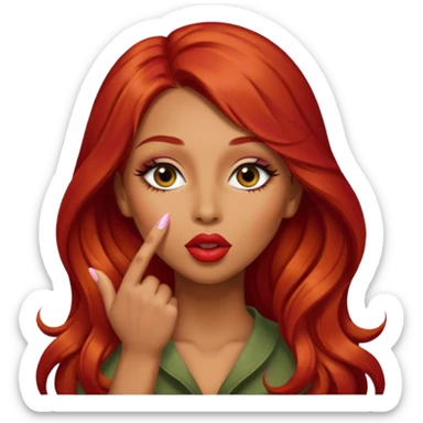  woman with long red hair and make up and olive skin sending a kiss sticker