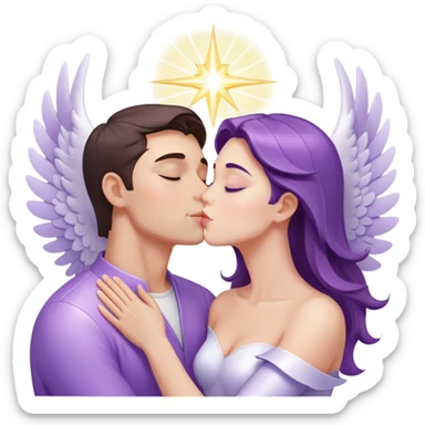 a pastel purple angel woman kisses White brunette man human with rays of light sticker