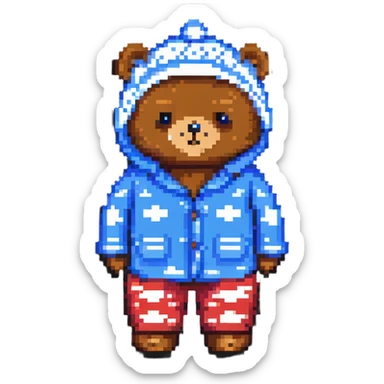 bear in pajamas with sleeping cap pixel art sticker