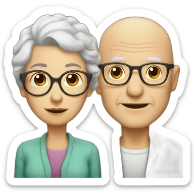 bald old man with glasses and old woman with brown hair sticker