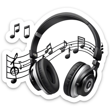 Icon for R&B Music Listening: a pair of high-quality headphones with a music player or speaker beside it, surrounded by musical notes and a subtle background of R&B-related elements like smooth grooves or a microphone. Transparent background. sticker