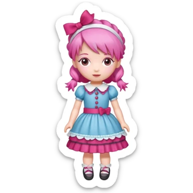 Isolated detaile illustration of the most modern raspberry torte doll figurine full body with pink hair and a hairband sticker