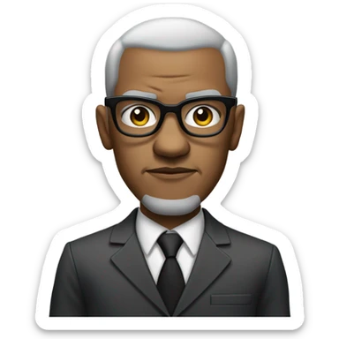 Malcolm x  with small round face and suit and glasses and buzz cut and small black eyes and small gray beard and small black eyes and wrinkled forehead sticker