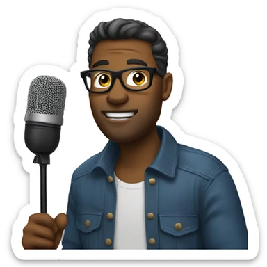 Podcaster talking into microphone sticker