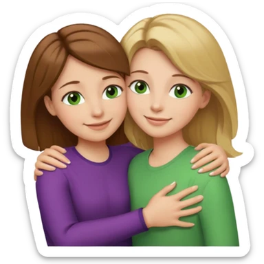 Maman cheveux marrons yeux marrons peau blanche et fille cheveux blond yeux verts peau blanche qui se font un câlin  sticker