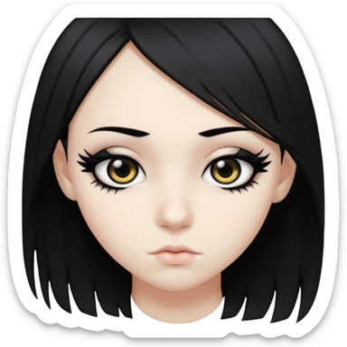 emo teen face only, dark hair over one eye, pale complexion, dramatic eyeliner sticker