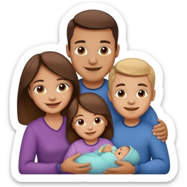 brown family with mom dad daughter son and baby sticker