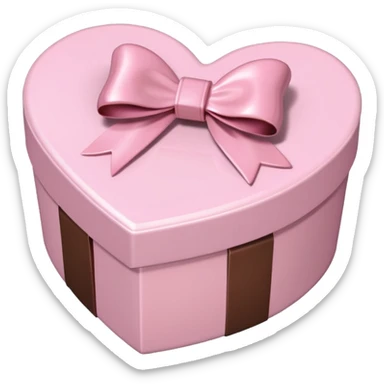 pale pink heart box, pale pink bow, filled with chocolates inside sticker