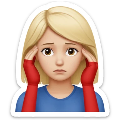 Cewe blonde yang lagi overthingking lalu ada satu tangannya memgang kepala keliatan setengah badan tanganya kosong dan satu aja mukanya banyak pikiran negatif sticker