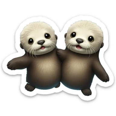 two fluffy baby sea otters holding hands swimming on their backs sticker