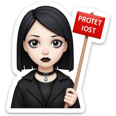 goth woman with protest sign sticker
