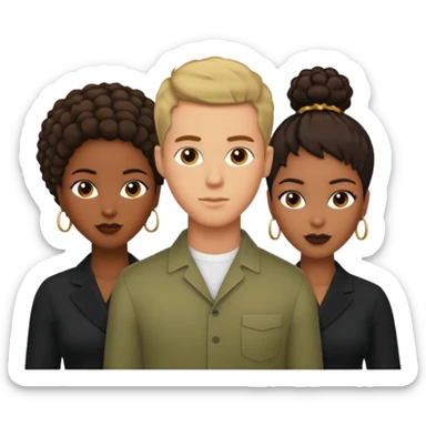 Olive skinnedAmerican man with short brown hairwith two black african women both are African one is light skin black and one is medium tone black with african hair styles sticker