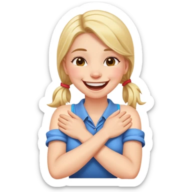 girl with arms crossed holding neck while laughing  sticker