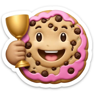 hyper realistic high-resolution cookie emoji with a bite taken out, holding a small trophy, colorful, expressive, modern minimal style sticker
