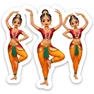 cinematic-realistic-bharatanatyam-dance-emoji,-depicted-as-an-elegant-classical-indian-dance-performance-with-graceful-poses,-intricate-costumes,-and-expressive-hand-gestures,-rendered-with-rich-textures-and-warm-dramatic-lighting sticker