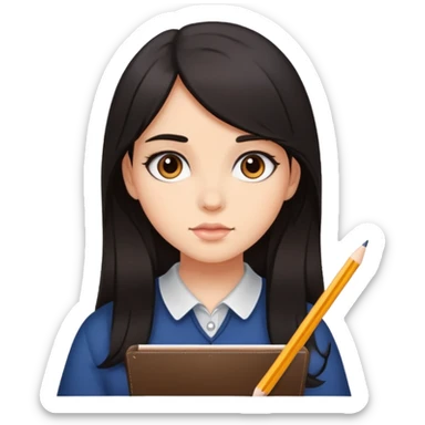 A girl with dark hair drawing sticker