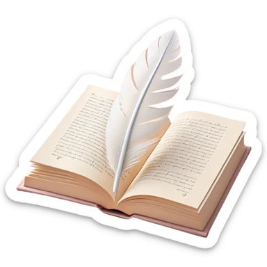 Create a delicate and poetic emoji representing poetry. The design should feature several elegantly flying pages with short poetic columns written on them. The pages should appear light and flowing, almost as if being carried by the wind. Include a white feather gently resting on the pages, symbolizing creativity and inspiration. Use soft, pastel tones to give it a dreamy, artistic feel. The design should feel ethereal and whimsical, capturing the essence of poetry. Make the background transparent. sticker