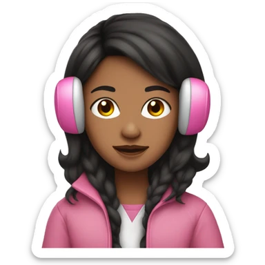 Long black hair brown skin Girl with pink earmuffs and pink coat on  sticker