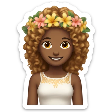 smiling girl with flower crown, Her hair is long, curly, golden brown sticker