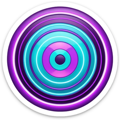 Futuristic glowing bullseye target emoji, neon purple and cyan holographic glow, dark background, digital tech style, abstract sparkles, no face. sticker