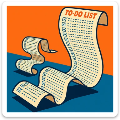 a to-do list paper that is extremely long, curling up and down like a snake, filled with many tiny checkboxes, fading into the distance to look never-ending sticker