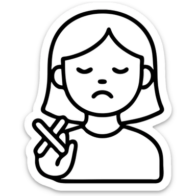 girl making a 'nah' gesture, icon style, simple and clear lines, minimal color, expressive hand and face sticker