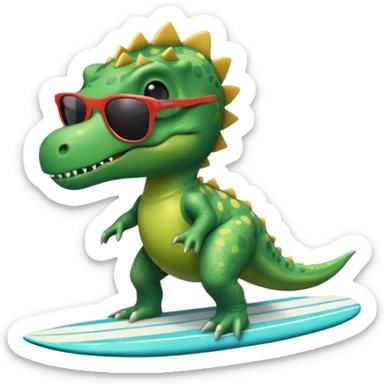 A surfing dinosaur in a swimming pants wearing prada sunglasses sticker