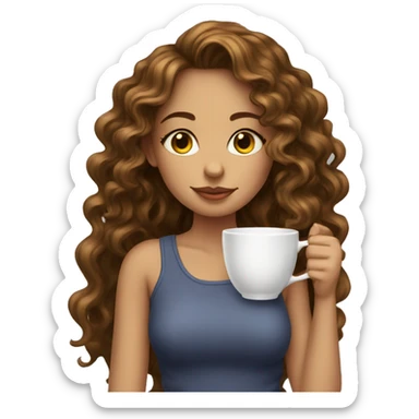 Girl sipping tea with long black wavy curly sticker
