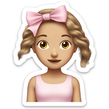 light-skinned girl with long brown hair wearing a light-pink bow on her hair sticker