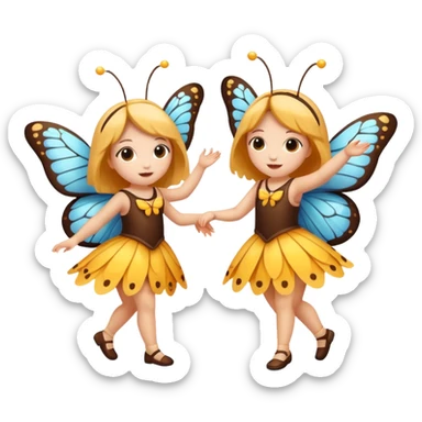 two girls dressed as cute moth and butterfly dancing sticker
