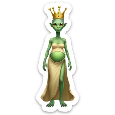Pregnant reptilian alien woman, full body, have a crown sticker