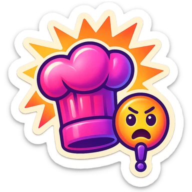 chef's hat with urgency emoji, color explosion, playful and modern with gradient FF4D67, 9D34FF gradient, vibrant sticker