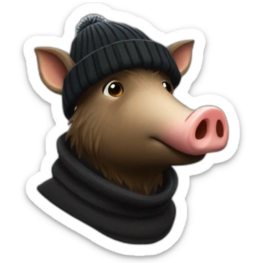 Full face doomer boar with stubble in a black winter hat sticker