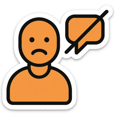 Disengaged user silhouette with a crossed-out chat bubble, orange and black outline, transparent background, lineal color icon with black outlines style. sticker