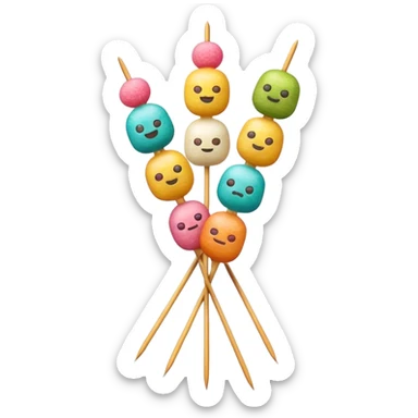 Cinematic Realistic Dango Dessert Emoji, showcasing colorful rice dumplings on skewers rendered with lifelike textures and soft, inviting lighting. sticker