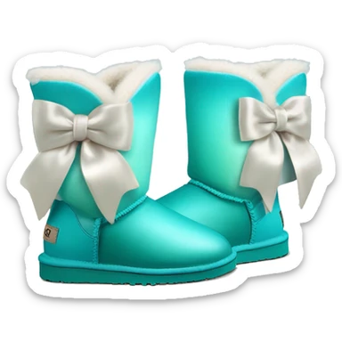 Realistic pair of tiffany blue to turquoise ombre fur Ugg boots with silk ribbon bows. sticker