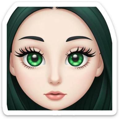 pale girl with long black hair and green eyes with long lashes  sticker