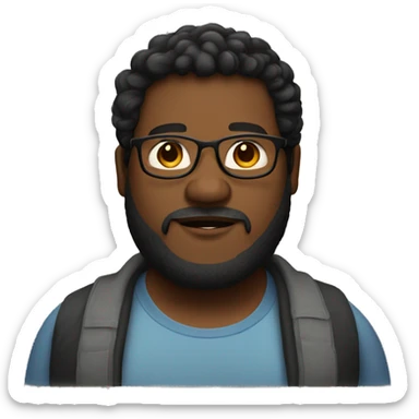 A black-haired fat guy with fair skin brown eyes and with glasses and a beard  sticker