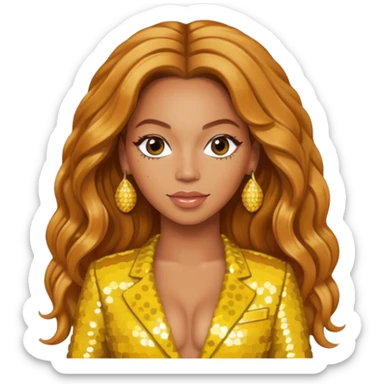 Beyonce with long strawberry blonde hair, yellow sequin outfit sticker