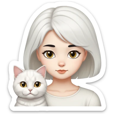 black short hair girl with White British longhair cats sticker